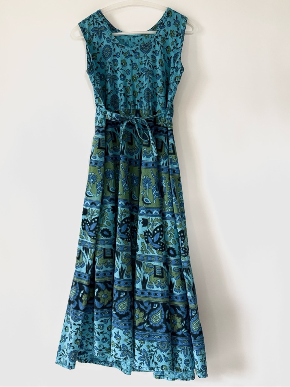 Sleeveless Bright Blue & Green Floral Midi Dress